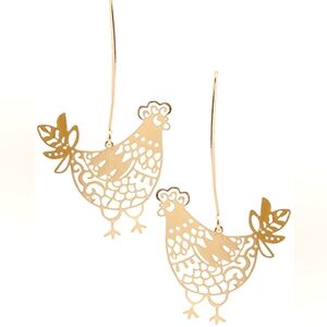 Gold Chicken Dangle Earrings